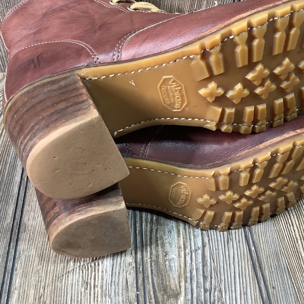 RARE Frye Sabrina 6G Boots Womens Lace Up Brown Marbled Combat Vintage Size 10 M - Picture 12 of 14